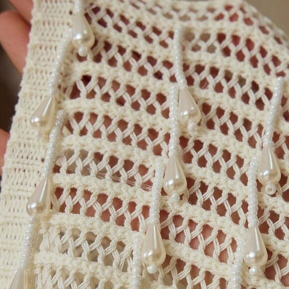 Women's Scorpio Beaded Fringe Sheer long sleeved crochet knit Sweater Dress - Picture 7 of 7